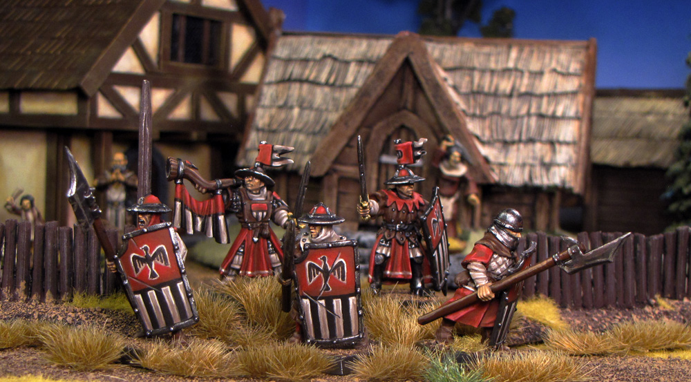 Gathering the Militia Men at Arms in Bretonnia 28mm miniatures from Games Workshop painted by Neldoreth - An Hour of Wolves & Shattered Shields