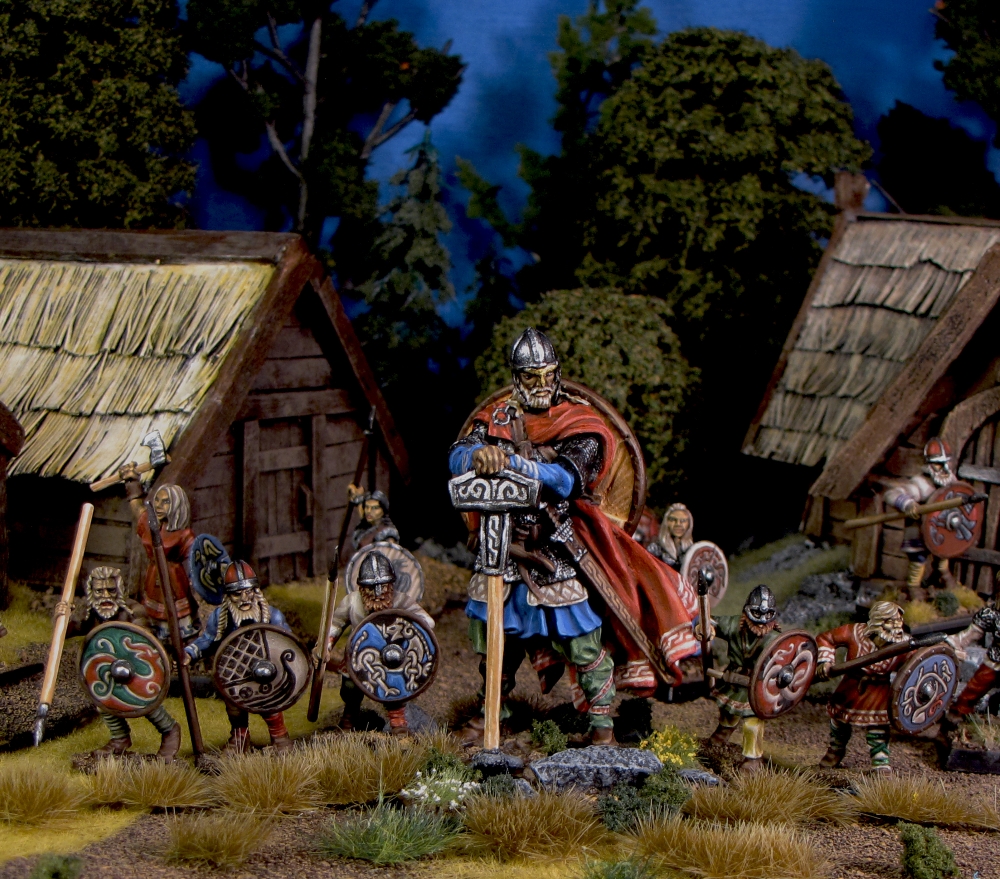 Thor gathers his host 28mm miniatures from Gripping Beast and some random eBay 54mm viking painted by Neldoreth - An Hour of Wolves & Shattered Shields