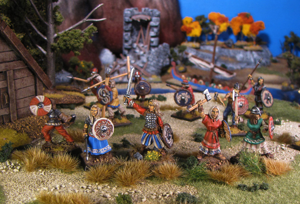 Freydis and her Shieldmaiden 28mm miniatures from Bad Squiddo Games painted by Neldoreth - An Hour of Wolves & Shattered Shields