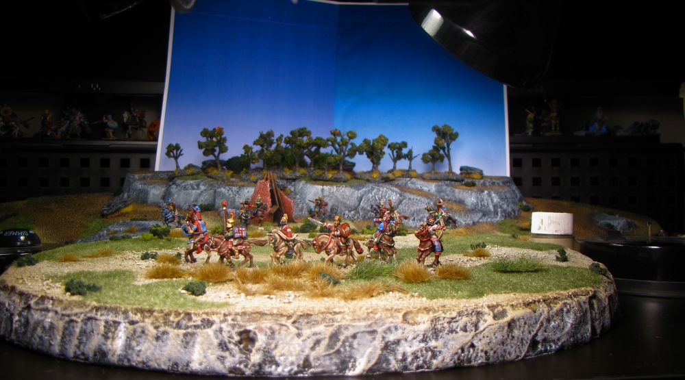 Skythians in 15mm miniature staging shot from Old Glory 15s painted by Neldoreth - An Hour of Wolves & Shattered Shields