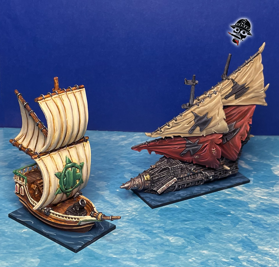Basliean Gunbrig and Orc Blood Runner from Mantic Games painted by Neldoreth - An Hour of Wolves & Shattered Shields