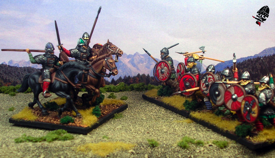 Normans from Conquest Games charge a line of Vikings from Gripping Beast and Wargames Factory.