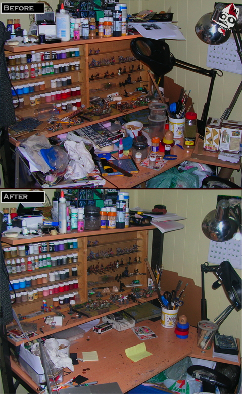 Before and after cleaning of my painting desk and space... this is where I make all the stuff that's from painted by Neldoreth - An Hour of Wolves & Shattered Shields Before and after cleaning of my painting desk and space... this is where I make all the stuff that's from painted by Neldoreth - An Hour of Wolves & Shattered Shields