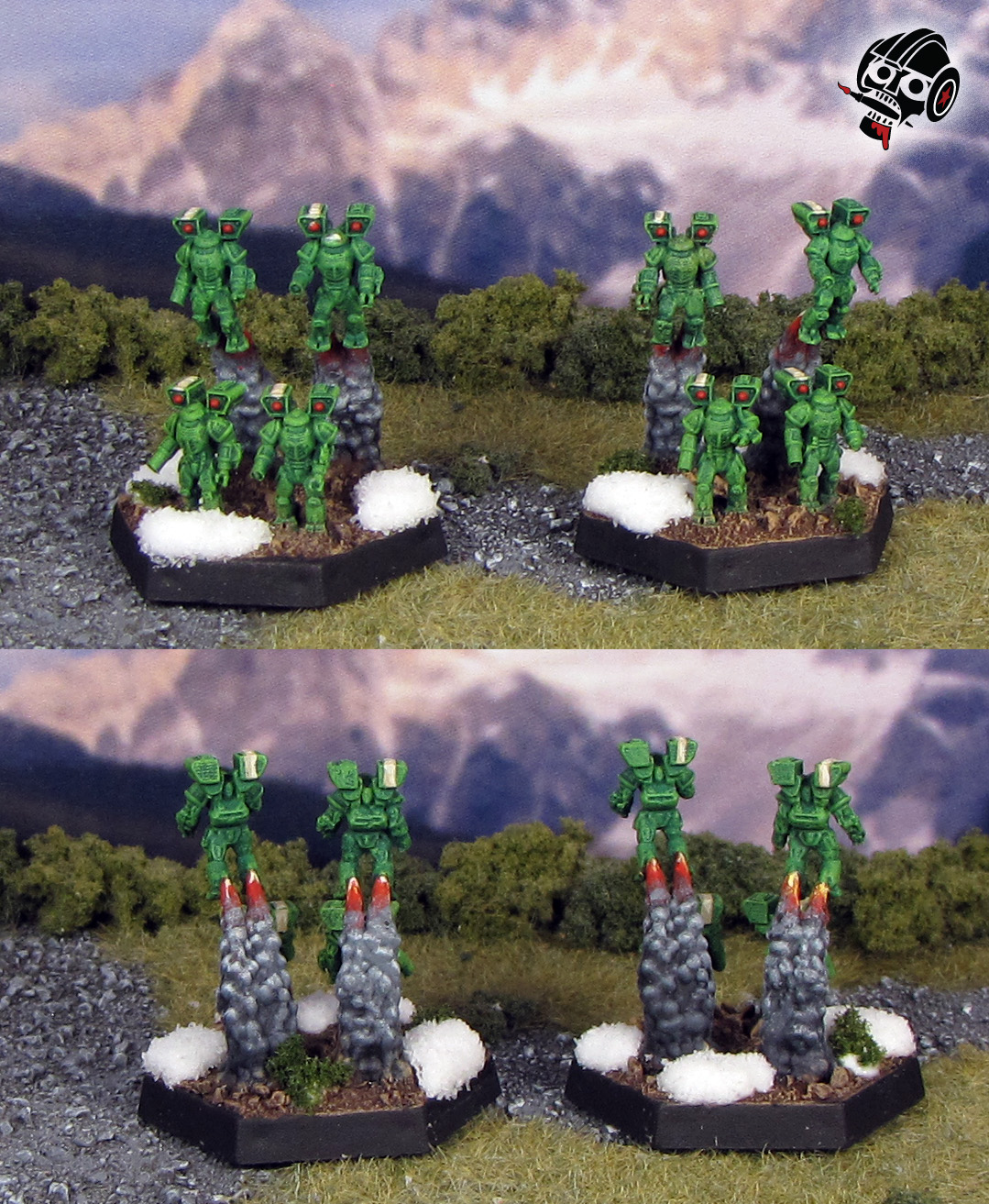 Battletech Clan Jade Falcon Wolf Aces Medium Heavy Emplacements from Catalyst Game Labs painted by Neldoreth - An Hour of Wolves & Shattered Shields