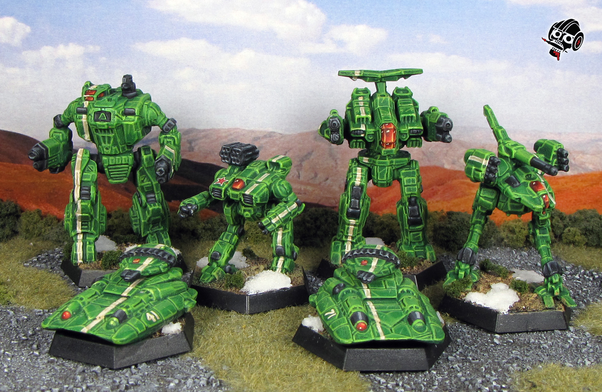 Battletech Clan Jade Falcon Wolf Locust Rifleman Howler Summoner from Catalyst Game Labs painted by Neldoreth - An Hour of Wolves & Shattered Shields