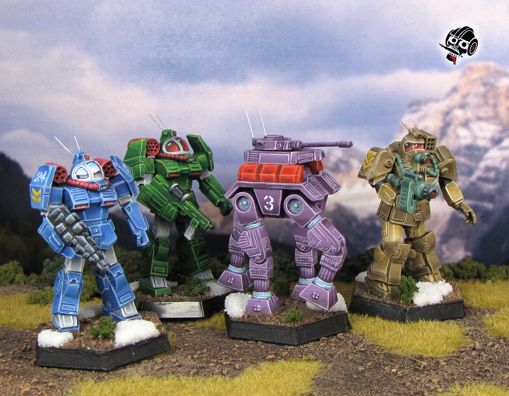 Battletech Unseen Goliath Crab Gunner Crabgunner Fang of the Sun Dougram Griffin Wolverine Blockhead Roundfacer Kojima Roundfacer from 3D Printed painted by Neldoreth - An Hour of Wolves & Shattered Shields
