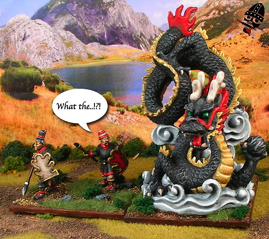 Chinese Warring States mythical Chinese dragon with Qin javelinmen from Uknown painted by Neldoreth - An Hour of Wolves & Shattered Shields