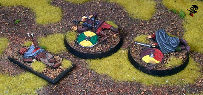 Slain viking warriors from Old Glory and Gripping Beast painted by Neldoreth - An Hour of Wolves & Shattered Shields
